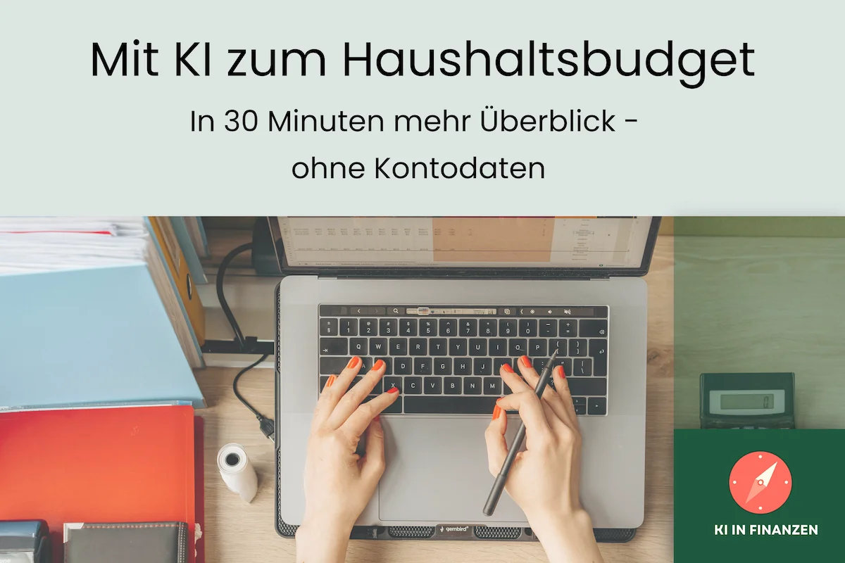 Person plant am Laptop ihr Haushaltsbudget und nutzt Budgetplanung mit KI für mehr finanziellen Überblick.