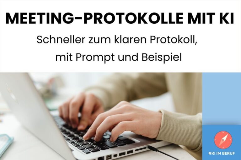 Meeting-Protokoll mit KI erstellen. Ausschnitt Mensch arbeitet am Laptop,