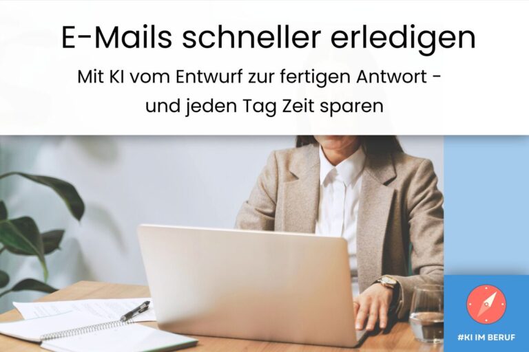 E-Mails mit KI schreiben: Person am Laptop verfasst und beantwortet E-Mails schneller mit KI-Unterstützung.