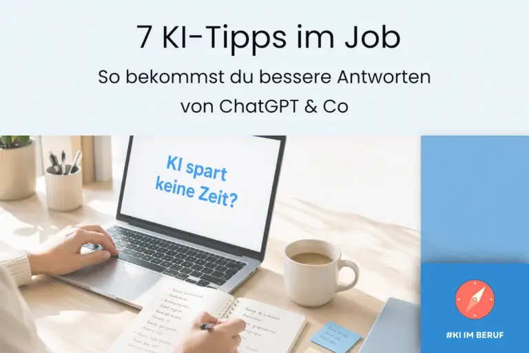 Person arbeitet mit Laptop und Notizbuch am Schreibtisch und wendet KI-Tipps für den Job an, um bessere Antworten von ChatGPT zu bekommen.