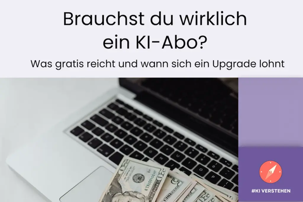 Laptop mit Geldscheinen als Beitragsbild zum Thema KI kostenlos nutzen.