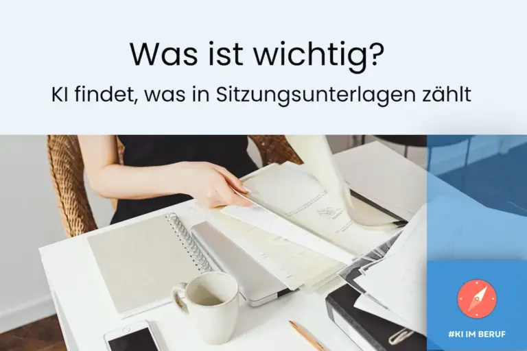 Sitzungsunterlagen mit KI durchsuchen: Peron am Schreibtisch und identifiziert wichtige Informationen in Dokumenten