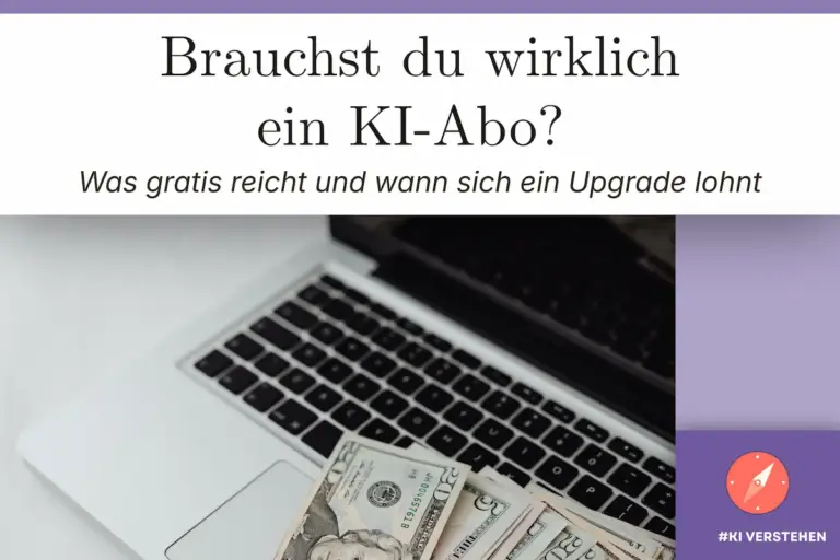 Laptop mit Geldscheinen als Beitragsbild zum Thema KI kostenlos nutzen.
