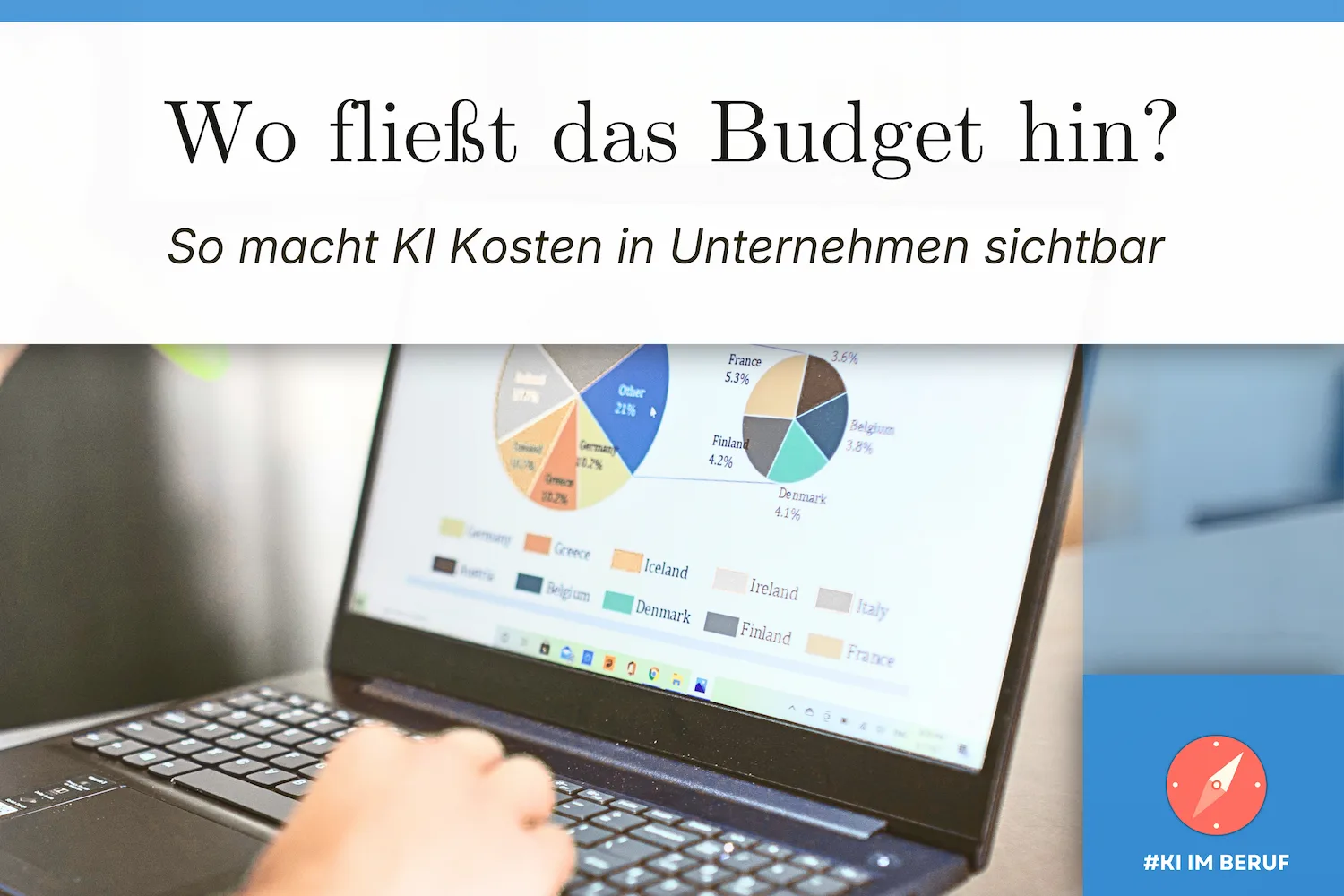 Laptop mit Diagrammen und Auswertungen zur KI-Ausgabenanalyse macht Kosten und Budgetverteilung in Unternehmen sichtbar.